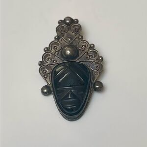 Vintage sterling & onyx brooch, mexico